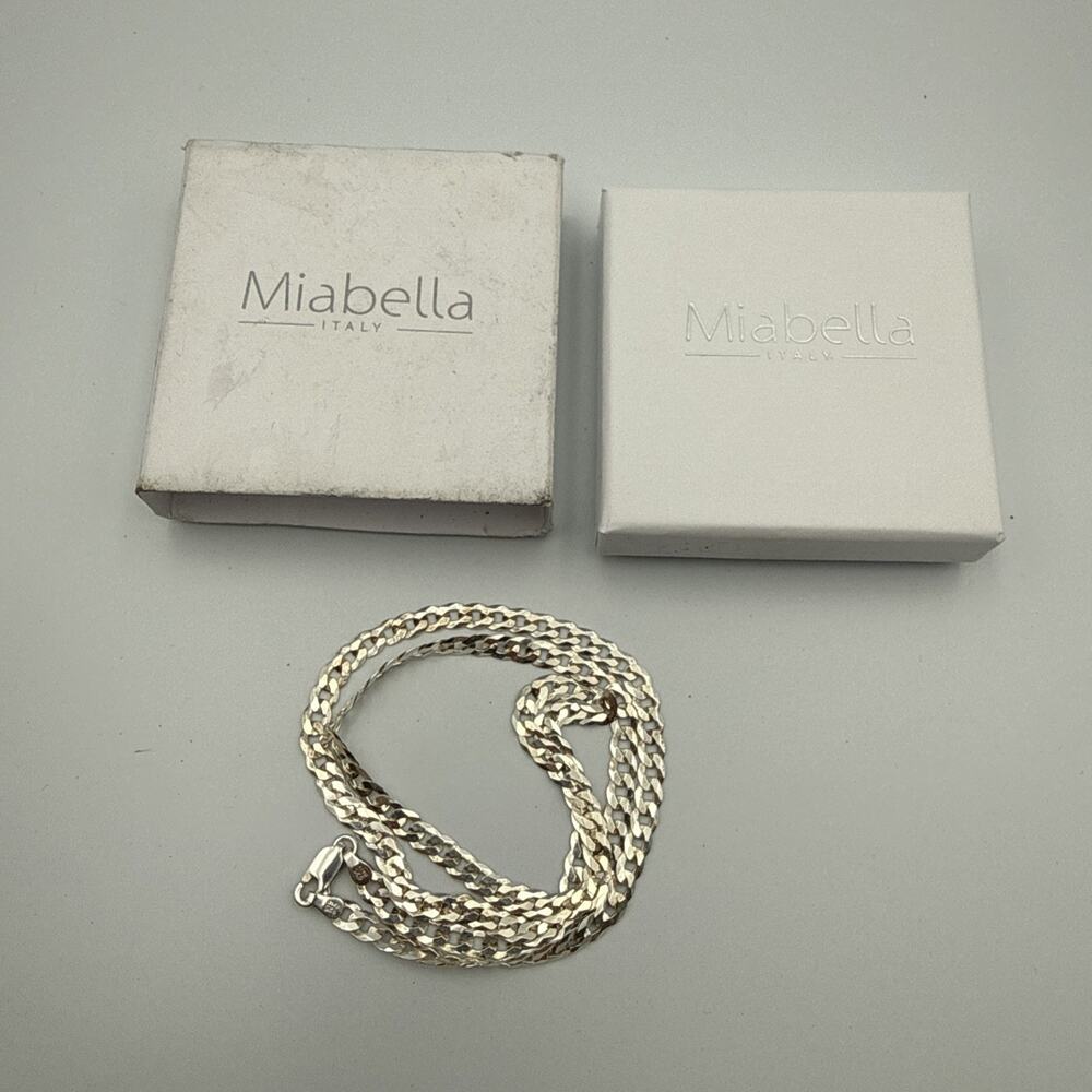Miabella 925 Sterling Silver Italian 3.2mm Diamond Cut Cuban Link Chain 21”